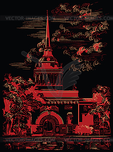Black and red hand drawing ST Petersburg  - vector image