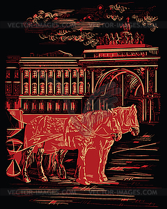 Black and red hand drawing ST Petersburg  - vector clip art