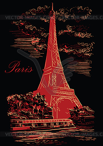 Black and red hand drawing Paris - vector clipart