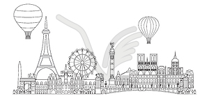 Paris Skyline line art - рисунок в векторе