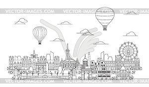 Paris Skyline line art  - vector clipart