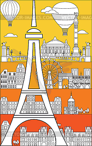 Paris Skyline line art - vector clipart