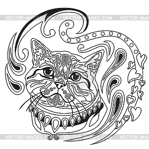Coloring antistress cat - vector clipart