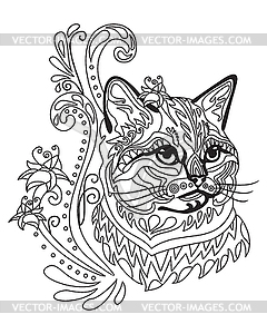 Coloring antistress cat - vector image