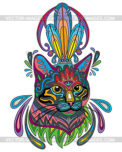 Colorful ornamental cat  - vector clipart