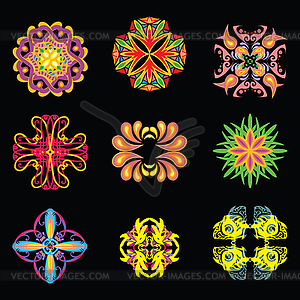 Round pattern set on black - vector image