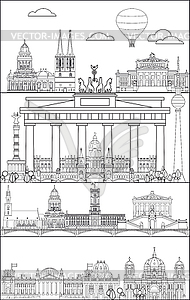 Berlin skyline line art 11 - white & black vector clipart