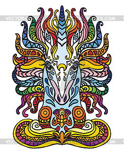 Portrait of doodle unicorn - vector clip art