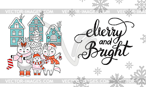 Horizontal Christmas card Merry and Bright - vector image