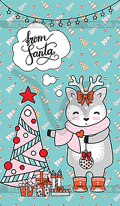 Greeting card, Christmas card with deer, christmas - vector image