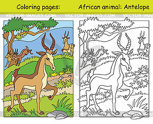 Coloring and color Antelope - vector EPS clipart