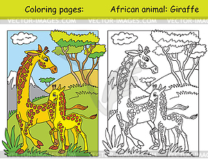 Coloring and color giraffe - vector image