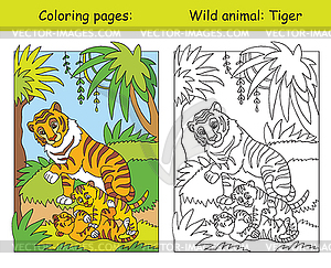 Coloring and color tiger - vector clipart