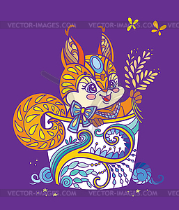Colorful kawaii cute squirrel in cup - vector clip art