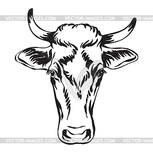Black contour portrait of cow - vector image
