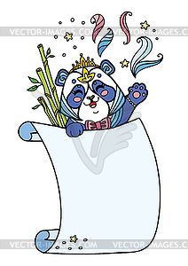 Cute kawaii panda with blank sign template - vector image