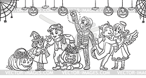 Cartoon halloween children in costumes - vector clip art