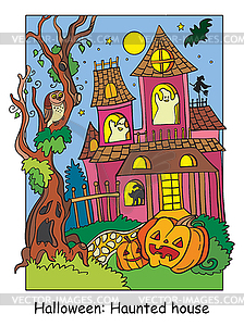 Colorful Halloween scary haunted house at night - vector image