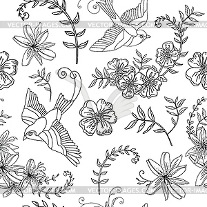 Seamless pattern bird and flower - vector EPS clipart