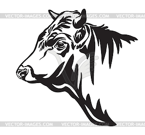 Contour portrait of bull in profile - vector clip art
