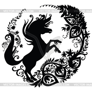 Black silhouette of standing unicorn - vector clipart / vector image
