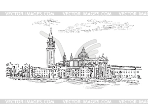 Venice skyline view hand drawing panorama - vector image
