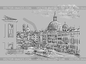 Venice hand drawing Grand canal gray - vector clipart