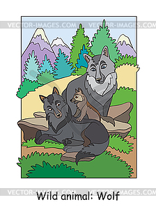 Children colorful wolf for coloring - vector image