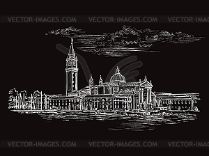 Venice hand drawing Grand canal black - vector clipart