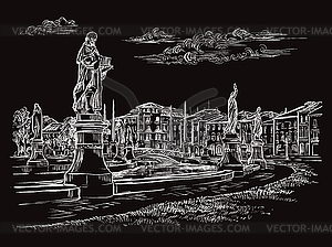 Venice drawing Prato della Valle in Padua black - vector image