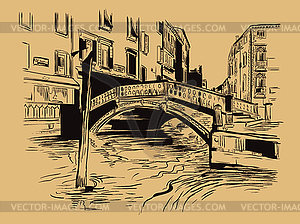 Venice hand drawing canal brown - vector clipart