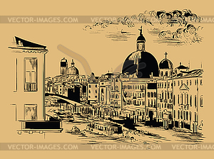 Venice hand drawing Grand canal brown - vector image