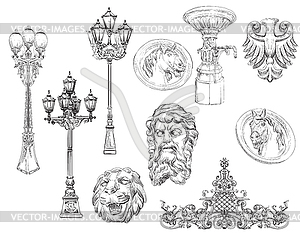 Set of decorative architectural elements - vector clipart