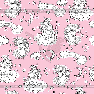 Seamless pattern cute baby unicorn white - vector image