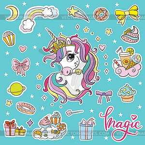 Set of cartoon unicorns head - vector clipart / vector image