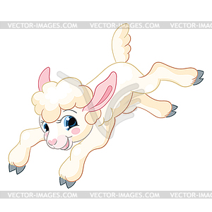 Little cute funny white jumping lamb - vector clipart
