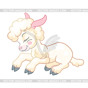 Little cute funny character sleepy lamb - vector image