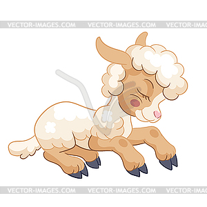 Little cute funny character dreaming lamb - color vector clipart