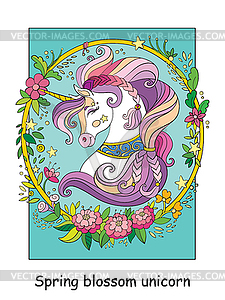 Unicorn head wreath of flowers - royalty-free vector image