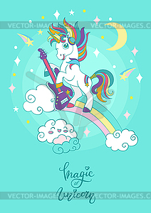 Vertical music unicorn poster turquoise - vector clipart