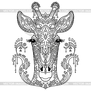 Tangle giraffe coloring book page for adult - vector clipart / vector image