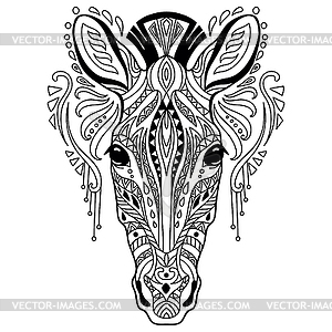 Tangle zebra coloring book page for adult - vector clip art