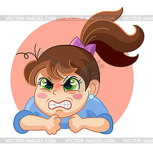 Cartoon angry girl face emotion - vector image