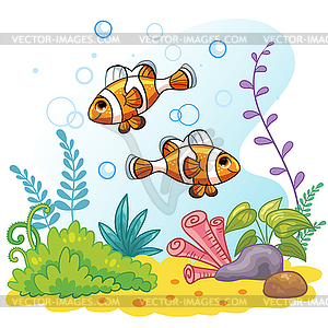 Sea world wildlife background with clown fish - royalty-free vector image