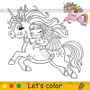 Cartoon cute girl sleeps on back of running - vector clip art