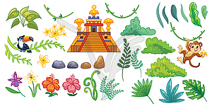 Tropical exotic flowers and plants set - vector image