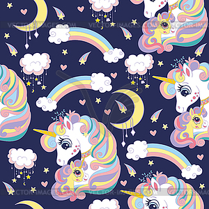 Seamless pattern with mom and baby unicorns - vector clip art