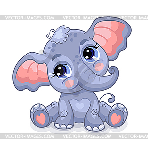 Cute sitting baby elephant cartoon character - vector clipart