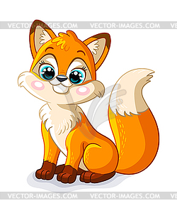 Cute sitting baby fox cartoon character - vector clip art