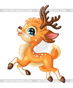 Little cute cartoon jumping deer - vector clip art